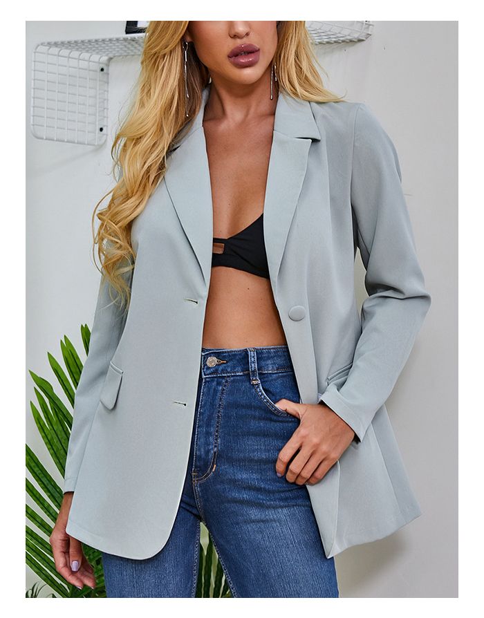 Fall Women Coat Long Sleeve Pockets Single Breasted Casual Blazers
